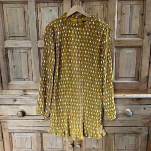 Lulu's Small Mustard‎ Yellow Polka Dot Pleated Dress Pleat to Meet You